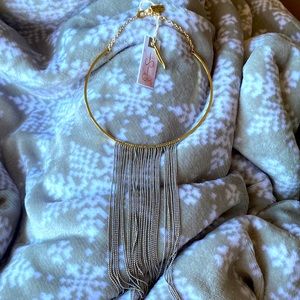 Jessica Simpson gold and silver tassel necklace and earring set NWT